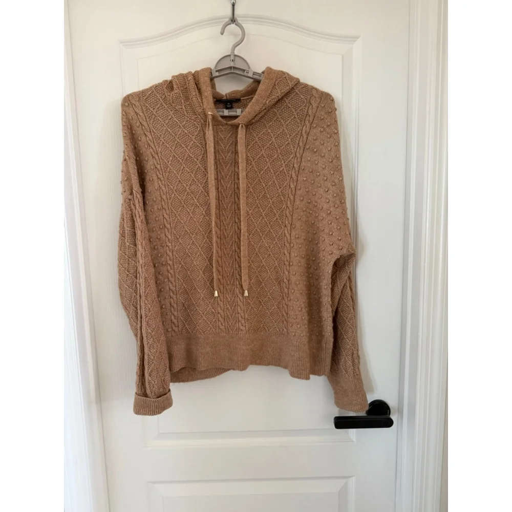 Women's Ann Taylor Brown Cable Knit Hoodie Sweater XXL
